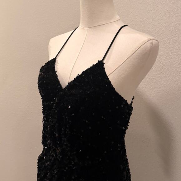 Cefian Black Sequin Mini Dress Size Small Strappy Back Bodycon Party Holiday - Picture 4 of 8